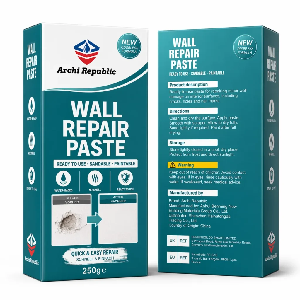Gebrauchsfertige Wand-Reparaturpaste – Produktansicht